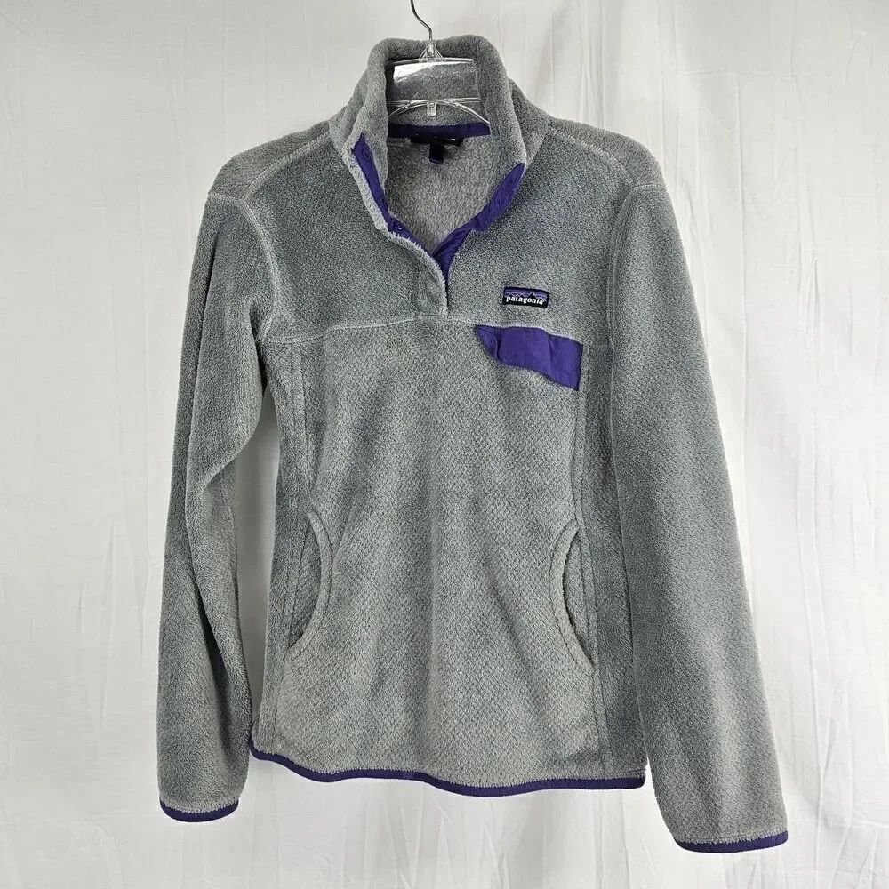 Patagonia Women's Re-Tool Snap-T Pullover Grey/Purple Size Medium